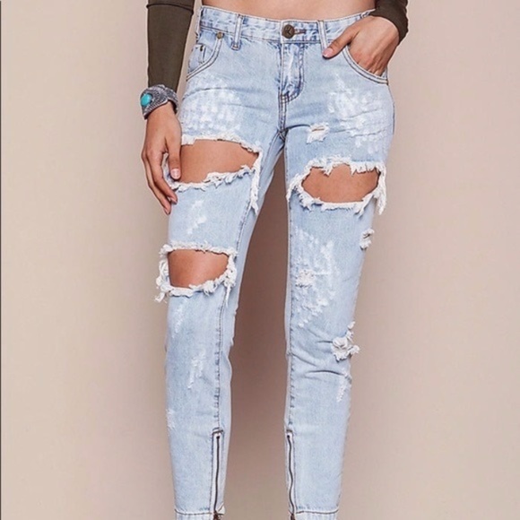 One Teaspoon Denim - One Teaspoon Trashed Freebirds Jeans 26 Rise distressed skinny ankle 90s Y2k